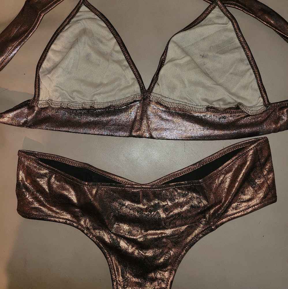 Damaged Brown Triangle Top Scoop Bottom Bikini - Picture 6 of 8